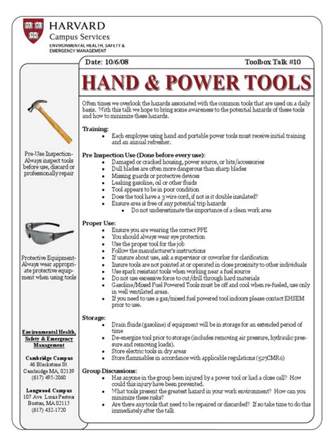 portable electrical tools toolbox talk